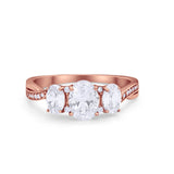 Oval Three Stone Engagement Ring Simulated Cubic Zirconia 925 Sterling Silver
