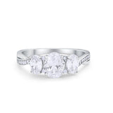 Oval Three Stone Engagement Ring Simulated Cubic Zirconia 925 Sterling Silver