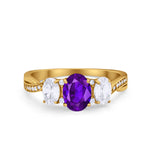 Oval Three Stone Engagement Ring Simulated Cubic Zirconia 925 Sterling Silver