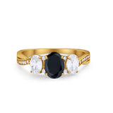 Oval Three Stone Engagement Ring Simulated Cubic Zirconia 925 Sterling Silver