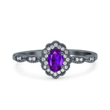 Halo Art Deco Oval Wedding Engagement Ring Simulated Cubic Zirconia 925 Sterling Silver