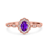 Halo Art Deco Oval Wedding Engagement Ring Simulated Cubic Zirconia 925 Sterling Silver