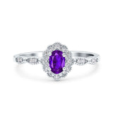 Halo Art Deco Oval Wedding Engagement Ring Simulated Cubic Zirconia 925 Sterling Silver