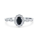 Halo Art Deco Oval Wedding Engagement Ring Simulated Cubic Zirconia 925 Sterling Silver