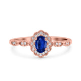 Halo Art Deco Oval Wedding Engagement Ring Simulated Cubic Zirconia 925 Sterling Silver
