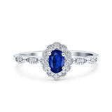 Halo Art Deco Oval Wedding Engagement Ring Simulated Cubic Zirconia 925 Sterling Silver