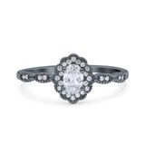 Halo Art Deco Oval Wedding Engagement Ring Simulated Cubic Zirconia 925 Sterling Silver