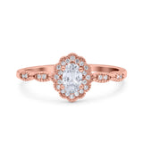 Halo Art Deco Oval Wedding Engagement Ring Simulated Cubic Zirconia 925 Sterling Silver