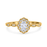 Halo Art Deco Oval Wedding Engagement Ring Simulated Cubic Zirconia 925 Sterling Silver