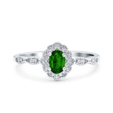 Halo Art Deco Oval Wedding Engagement Ring Simulated Cubic Zirconia 925 Sterling Silver