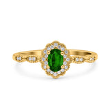 Halo Art Deco Oval Wedding Engagement Ring Simulated Cubic Zirconia 925 Sterling Silver