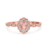 Halo Art Deco Oval Wedding Engagement Ring Simulated Cubic Zirconia 925 Sterling Silver
