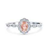 Halo Art Deco Oval Wedding Engagement Ring Simulated Cubic Zirconia 925 Sterling Silver