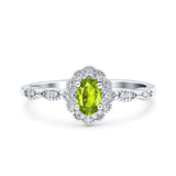 Halo Art Deco Oval Wedding Engagement Ring Simulated Cubic Zirconia 925 Sterling Silver