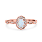 Halo Art Deco Oval Wedding Engagement Ring Simulated Cubic Zirconia 925 Sterling Silver