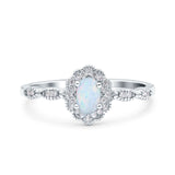 Halo Art Deco Oval Wedding Engagement Ring Simulated Cubic Zirconia 925 Sterling Silver