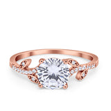Leaf Style Wedding Ring Round Simulated Cubic Zirconia 925 Sterling Silver