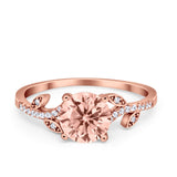 Leaf Style Wedding Ring Round Simulated Cubic Zirconia 925 Sterling Silver