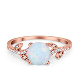 Leaf Style Wedding Ring Round Simulated Cubic Zirconia 925 Sterling Silver