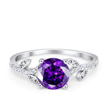 Leaf Style Wedding Ring Round Simulated Cubic Zirconia 925 Sterling Silver