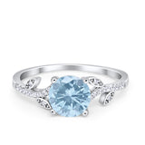 Leaf Style Wedding Ring Round Simulated Cubic Zirconia 925 Sterling Silver