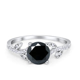 Leaf Style Wedding Ring Round Simulated Cubic Zirconia 925 Sterling Silver