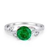 Leaf Style Wedding Ring Round Simulated Cubic Zirconia 925 Sterling Silver