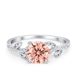 Leaf Style Wedding Ring Round Simulated Cubic Zirconia 925 Sterling Silver