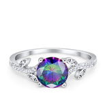 Leaf Style Wedding Ring Round Simulated Cubic Zirconia 925 Sterling Silver