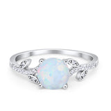 Leaf Style Wedding Ring Round Simulated Cubic Zirconia 925 Sterling Silver