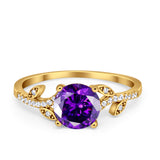 Leaf Style Wedding Ring Round Simulated Cubic Zirconia 925 Sterling Silver