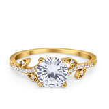 Leaf Style Wedding Ring Round Simulated Cubic Zirconia 925 Sterling Silver