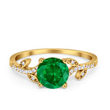 Leaf Style Wedding Ring Round Simulated Cubic Zirconia 925 Sterling Silver