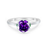 Simulated Emerald Accent Cubic Zirconia 925 Sterling Silver Wedding Ring