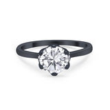 Art Deco Engagement Ring Round Simulated Cubic Zirconia 925 Sterling Silver