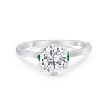 Simulated Emerald Accent Cubic Zirconia 925 Sterling Silver Wedding Ring