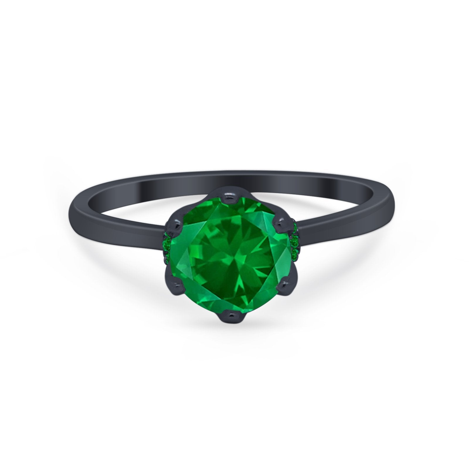 Simulated Emerald Accent Cubic Zirconia 925 Sterling Silver Wedding Ring
