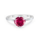 Simulated Ruby Accent Cubic Zirconia Wedding Bridal Ring 925 Sterling Silver