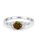Vintage Art Deco Wedding Ring Round Simulated Cubic Zirconia 925 Sterling Silver