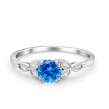 Vintage Art Deco Wedding Ring Round Simulated Cubic Zirconia 925 Sterling Silver