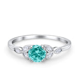 Vintage Art Deco Wedding Ring Round Simulated Cubic Zirconia 925 Sterling Silver