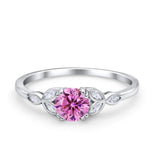 Vintage Art Deco Wedding Ring Round Simulated Cubic Zirconia 925 Sterling Silver