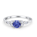 Vintage Art Deco Wedding Ring Round Simulated Cubic Zirconia 925 Sterling Silver