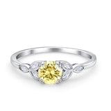 Vintage Art Deco Wedding Ring Round Simulated Cubic Zirconia 925 Sterling Silver