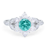Floral Vintage Style Engagement Cluster Ring Round Cubic Zirconia 925 Sterling Silver
