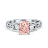 Three Stone Engagement Ring Radiant Simulated Cubic Zirconia 925 Sterling Silver