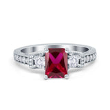 Three Stone Engagement Ring Radiant Simulated Cubic Zirconia 925 Sterling Silver