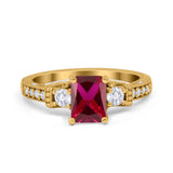 Three Stone Engagement Ring Radiant Simulated Cubic Zirconia 925 Sterling Silver