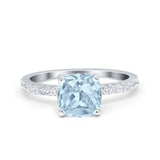Vintage Cushion Cut Engagement Ring Simulated Cubic Zirconia 925 Sterling Silver