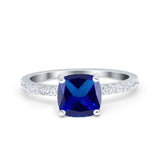 Vintage Cushion Cut Engagement Ring Simulated Cubic Zirconia 925 Sterling Silver